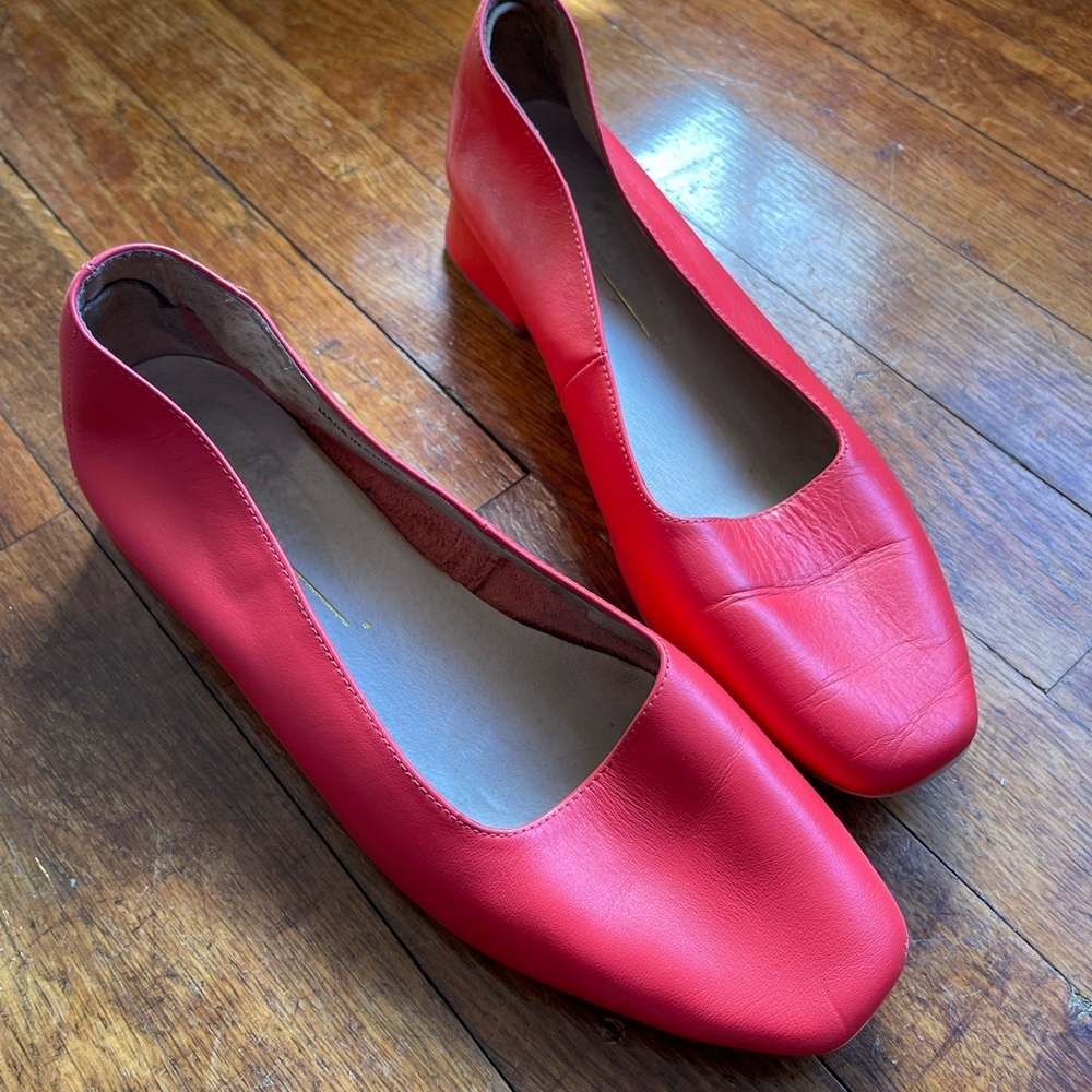 Red intentionally blank block heel flats